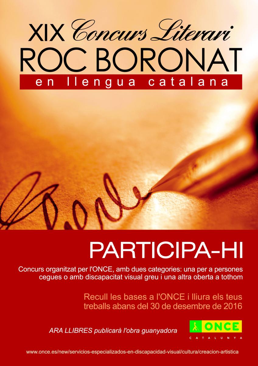 Imatge del cartell de l'edició XIX del Concurs Roc Boronat, aquest any en tonalitats taronges. 