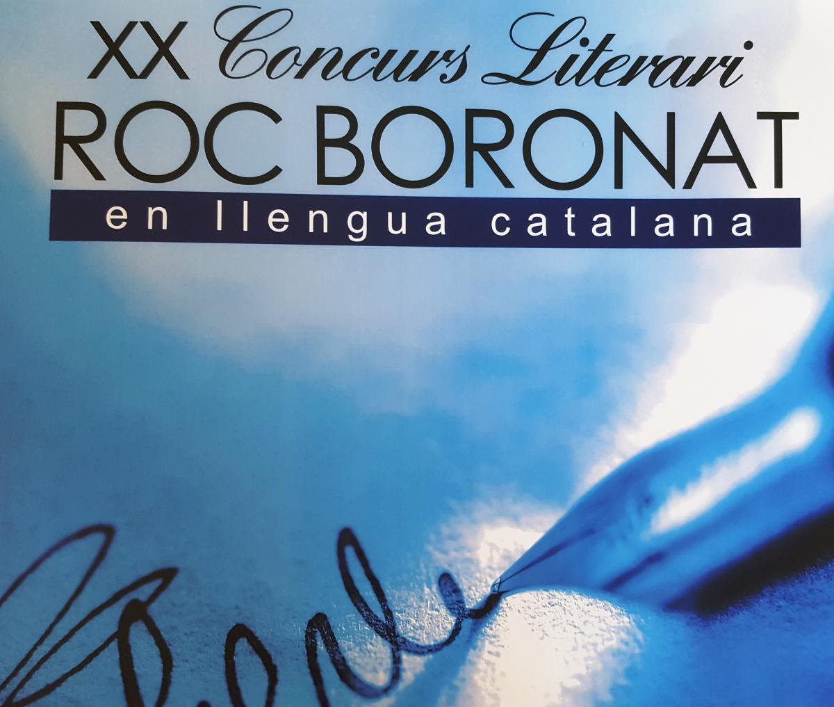Cartell, en blau, de la 20ena edició del premi Roc Boronat.