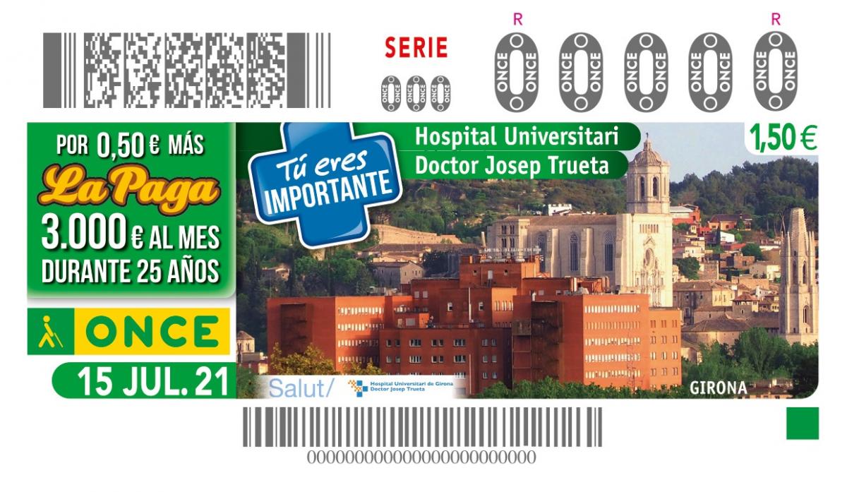 Imatge del cupó, amb zeros, dedicat a l'Hospital Josep Trueta de Girona.