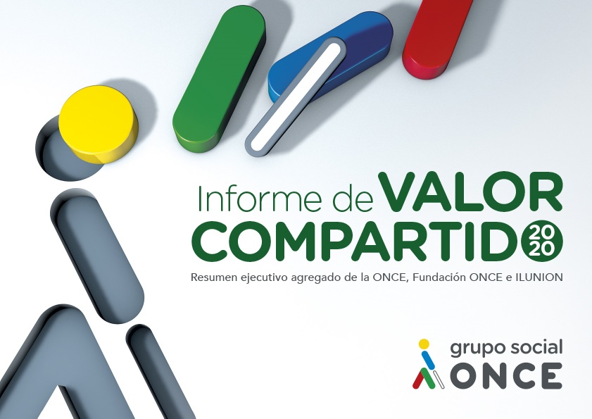 Portada de l'Informe de Valor Compartit Grup Social ONCE amb imatge de l'Oncellio en colors.