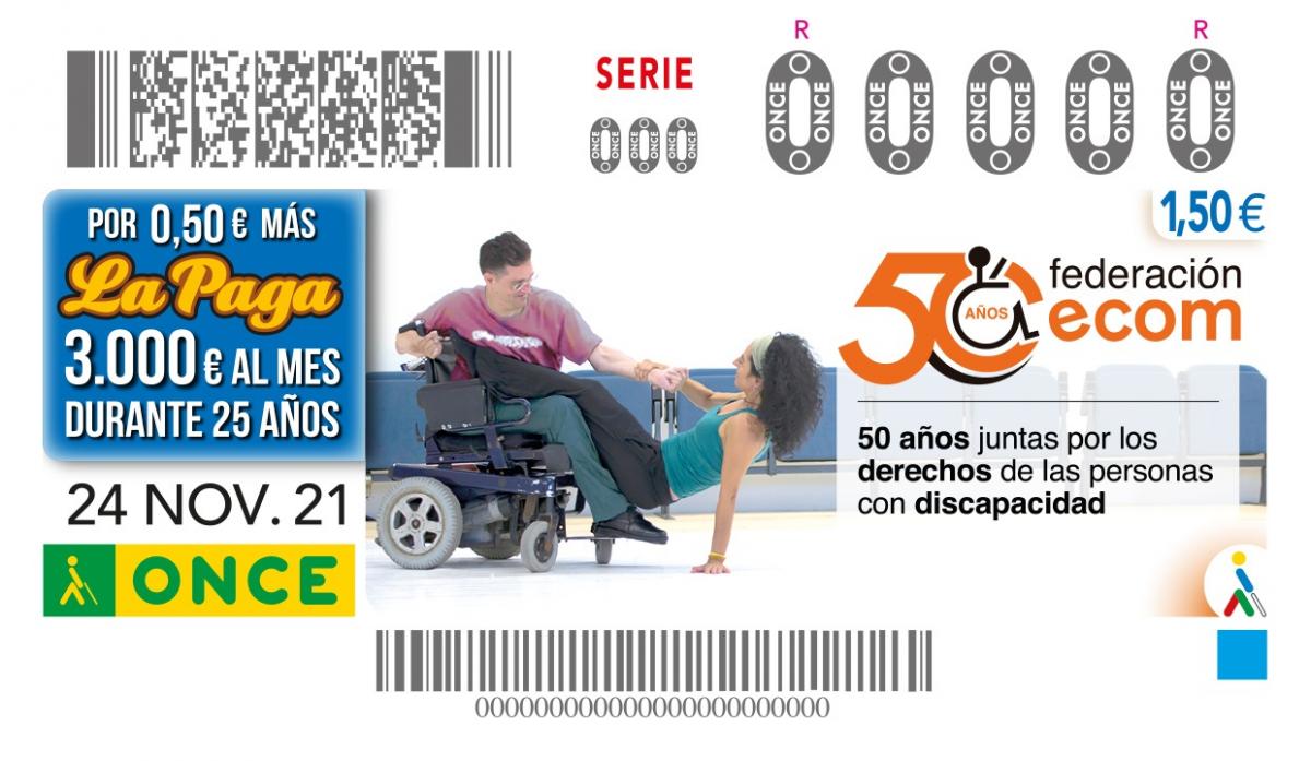 5,5 milions de cupons, amb la llegenda ‘50 anys juntes pels drets de les persones amb discapacitat’, van difondre el 50 aniversari d'ECOM per tot l’Estat.