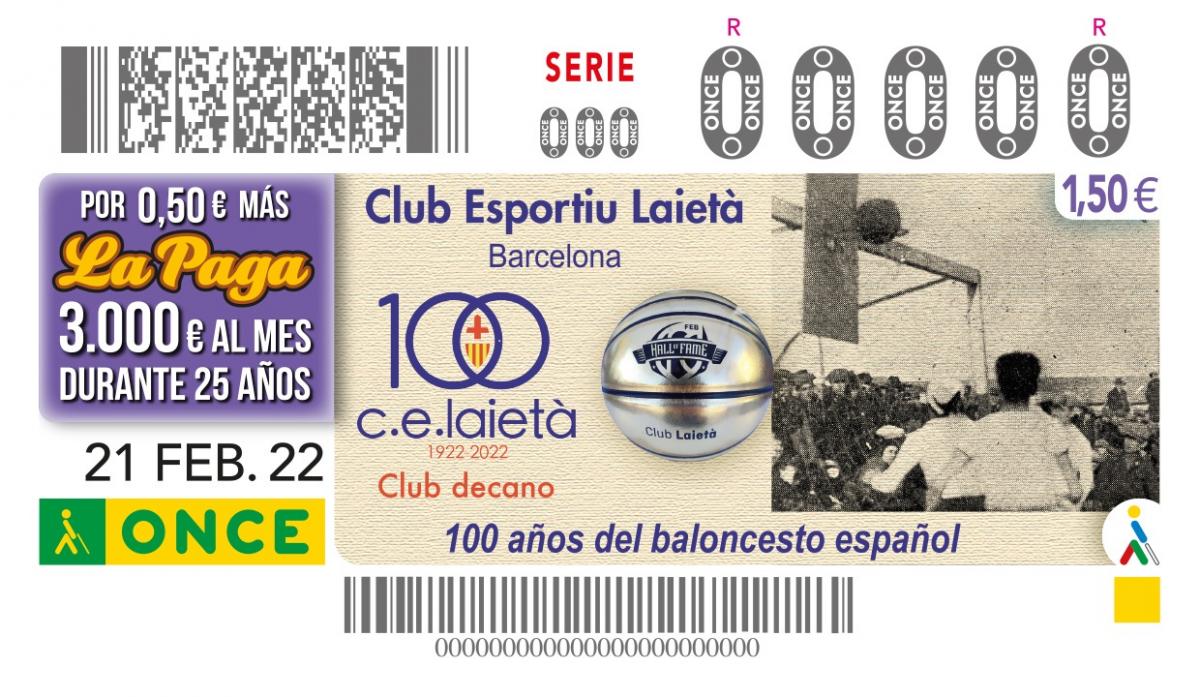 Cupó del dia 21 de febrer dedicat al centenari del Club Esportiu Laietà.