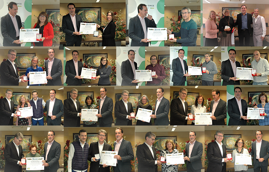 Collage de fotos amb companys i companyes medalliestes de la Delegació Territorial i del CRE.