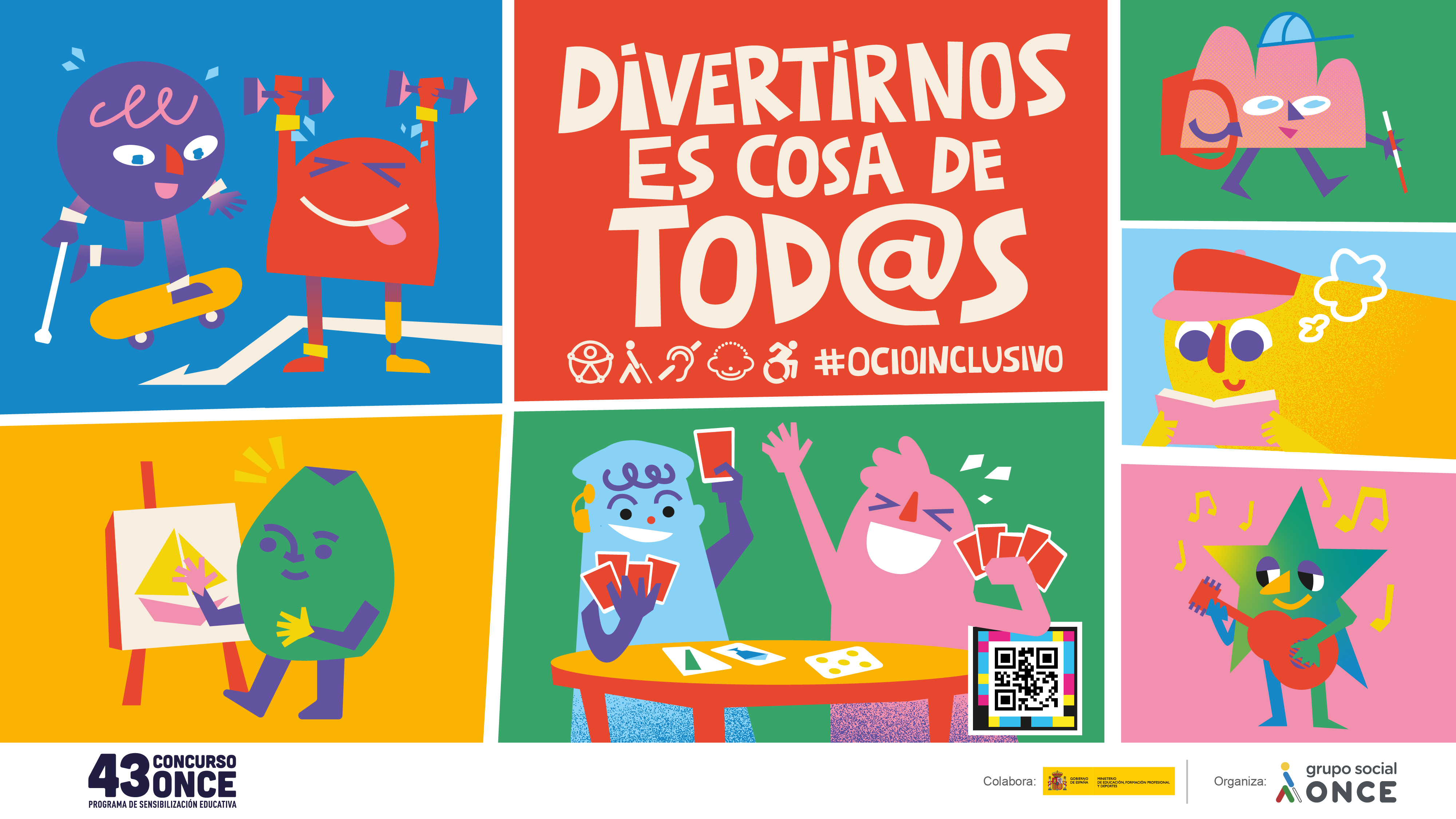 Cartell del 43 Concurs Escolar de l'ONCE, amb el lema 'Divertir-nos és cosa de tot