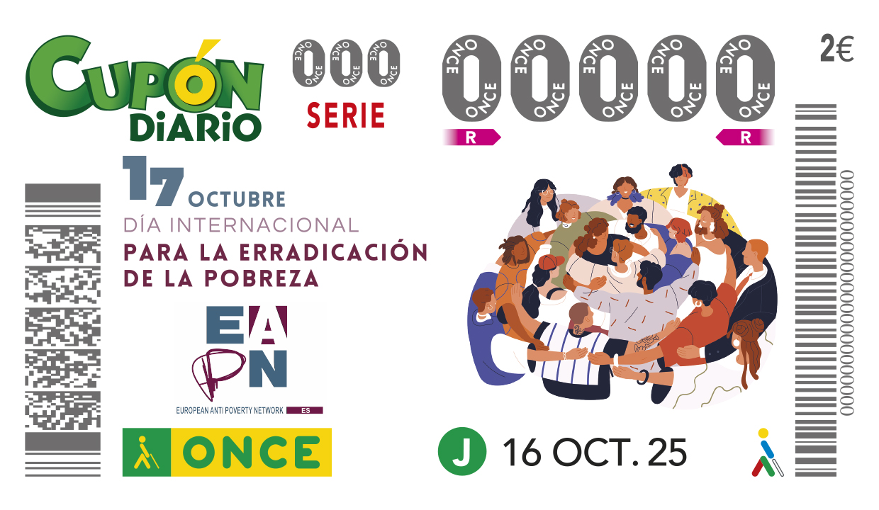 El Dia Internacional per a l'Erradicació de la Pobresa protagonitzà el cupó de l'ONCE del dijous, 16 d'octubre.