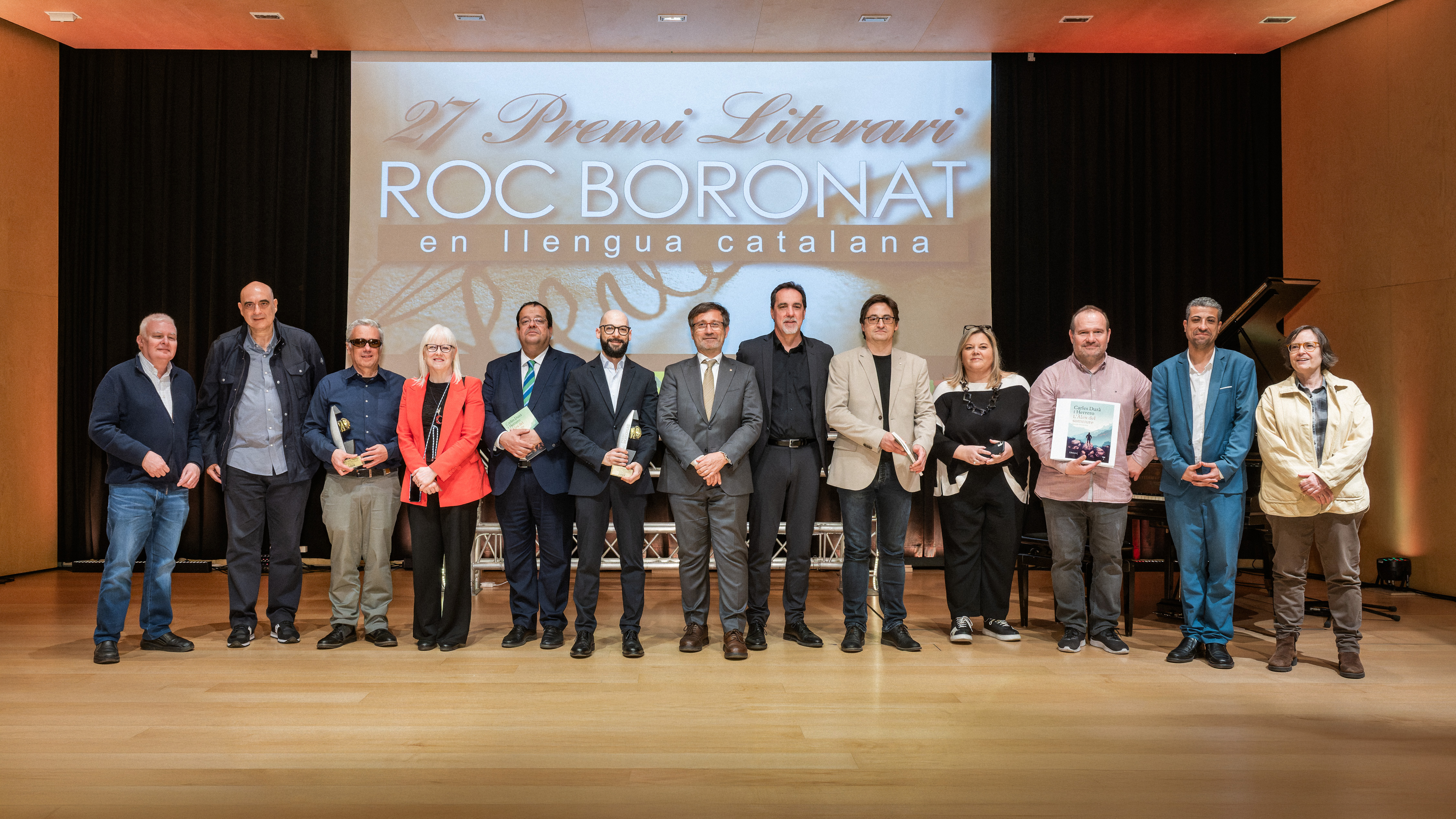 Foto de família, a l'Auditori ONCE, en la 27 edició del Premis Roc Boronat.