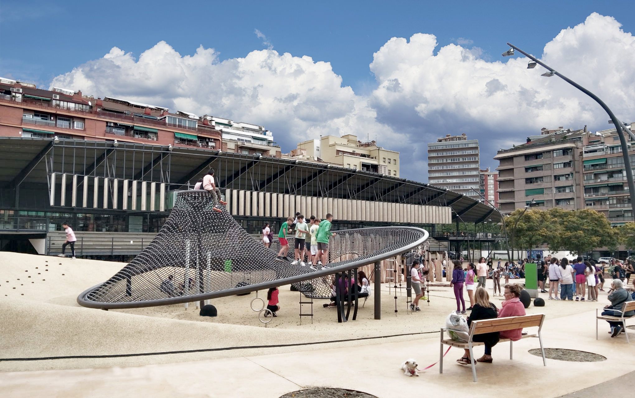 Imatge general del parc inclusiu a l'antic Canòdrom de Barcelona.