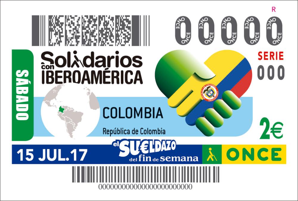 Colombia fue la protagonista del cupón de la ONCE del sábado, 15 de julio, en la serie ‘Solidarios con Iberoamérica’ con la que la Organización quiere mostrar la labor de la Fundación ONCE para la Solidaridad con las Personas Ciegas de América Latina (FOAL). Cinco millones y medio de cupones de la ONCE difundieron la relación con los países del entorno iberoamericano.