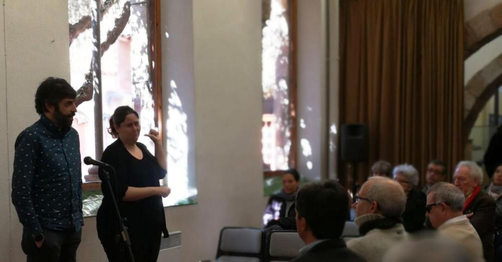 Josep Pitarch, cap de Culrua d'ONCE Catallunya, a la presentació de la nova instal•lació de la Mirada Tàctil al Museu d'Història de Sabadell.