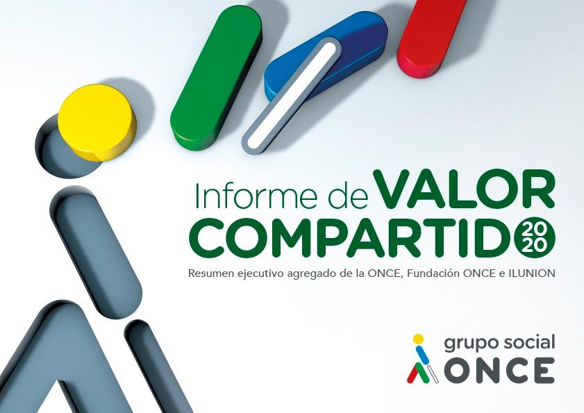 Portada de l'Informe de Valor Compartit Grup Social ONCE amb imatge de l'Oncellio en colors.