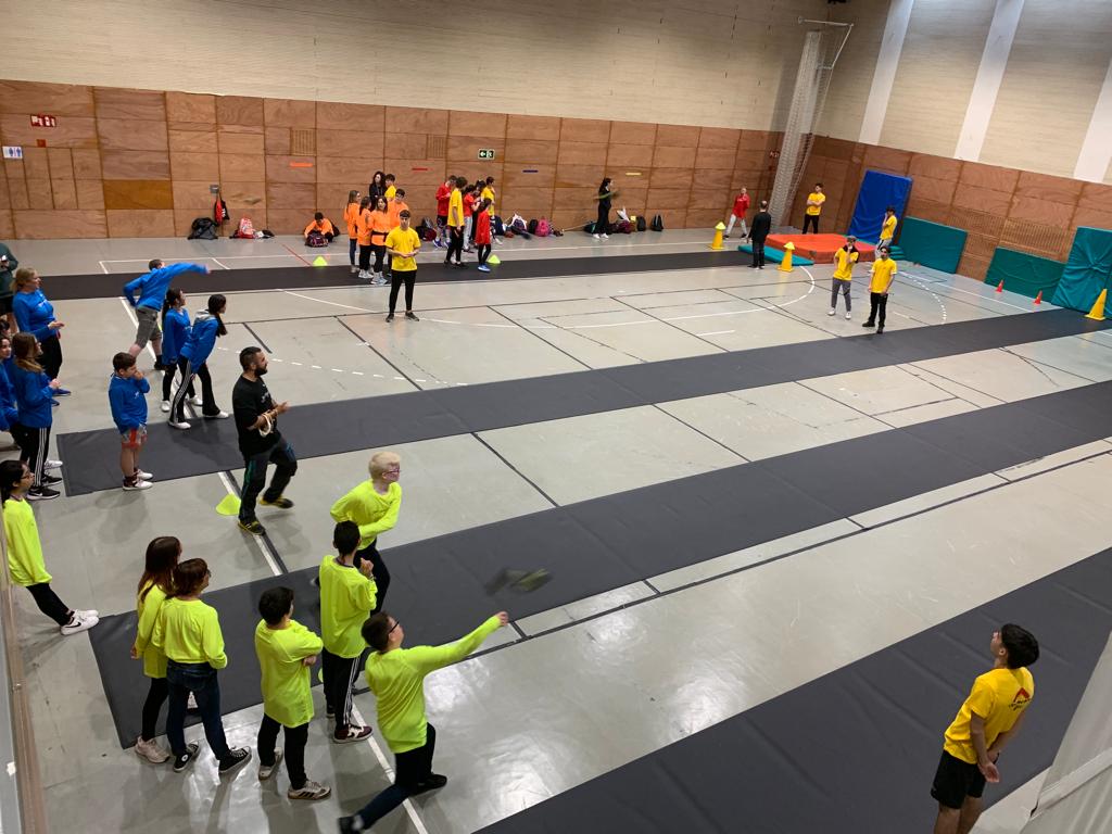 Imatge dels nenes i nenes participant a la festa de l'esport