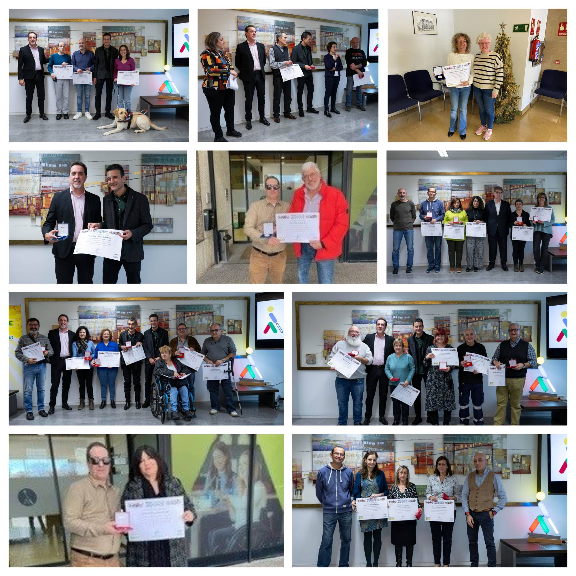 Fotos de medallistes de la Delegació Territorial: grup de venedors, treballadors de la DT, SBO, CRE. I de les agències de Lleida i Molins de Rei.