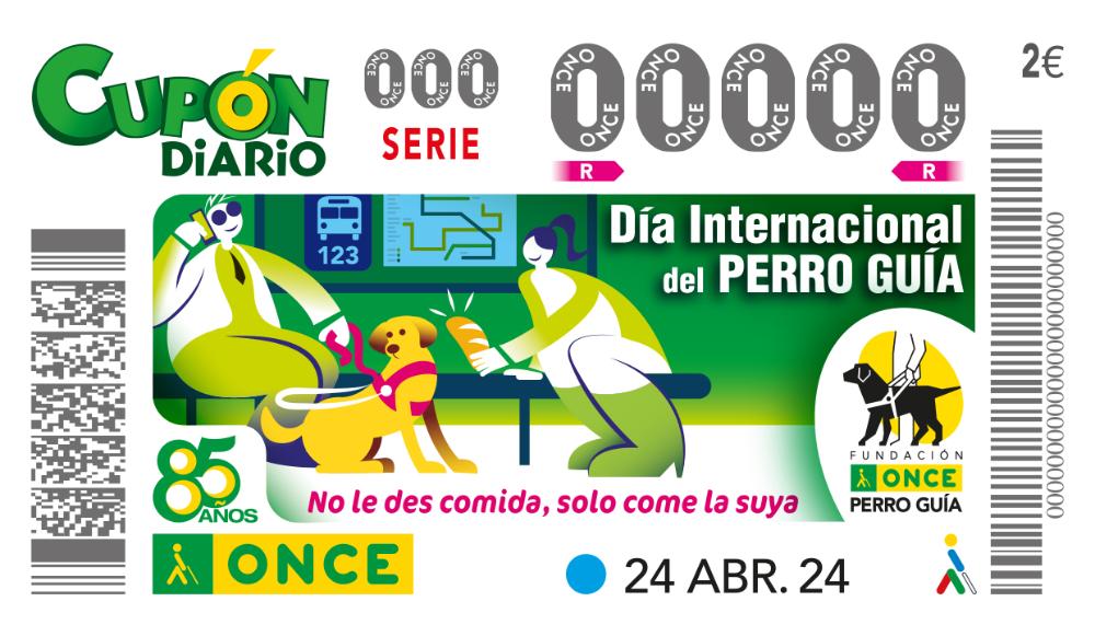 Per donar suport a aquest Dia Internacional del Gos pigall, l'ONCE va il·lustrar cinc milions de cupons sota el lema ‘No els hi donis menjar, només mengen el seu’,