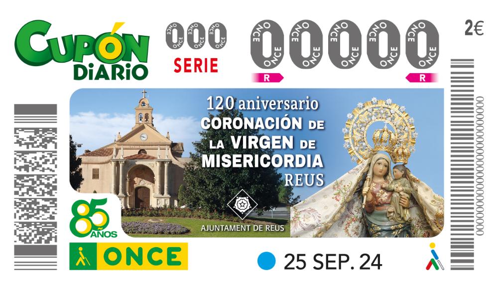 Imtge del cupó, dedicat a la Virgen de la Misericordia de Reus.