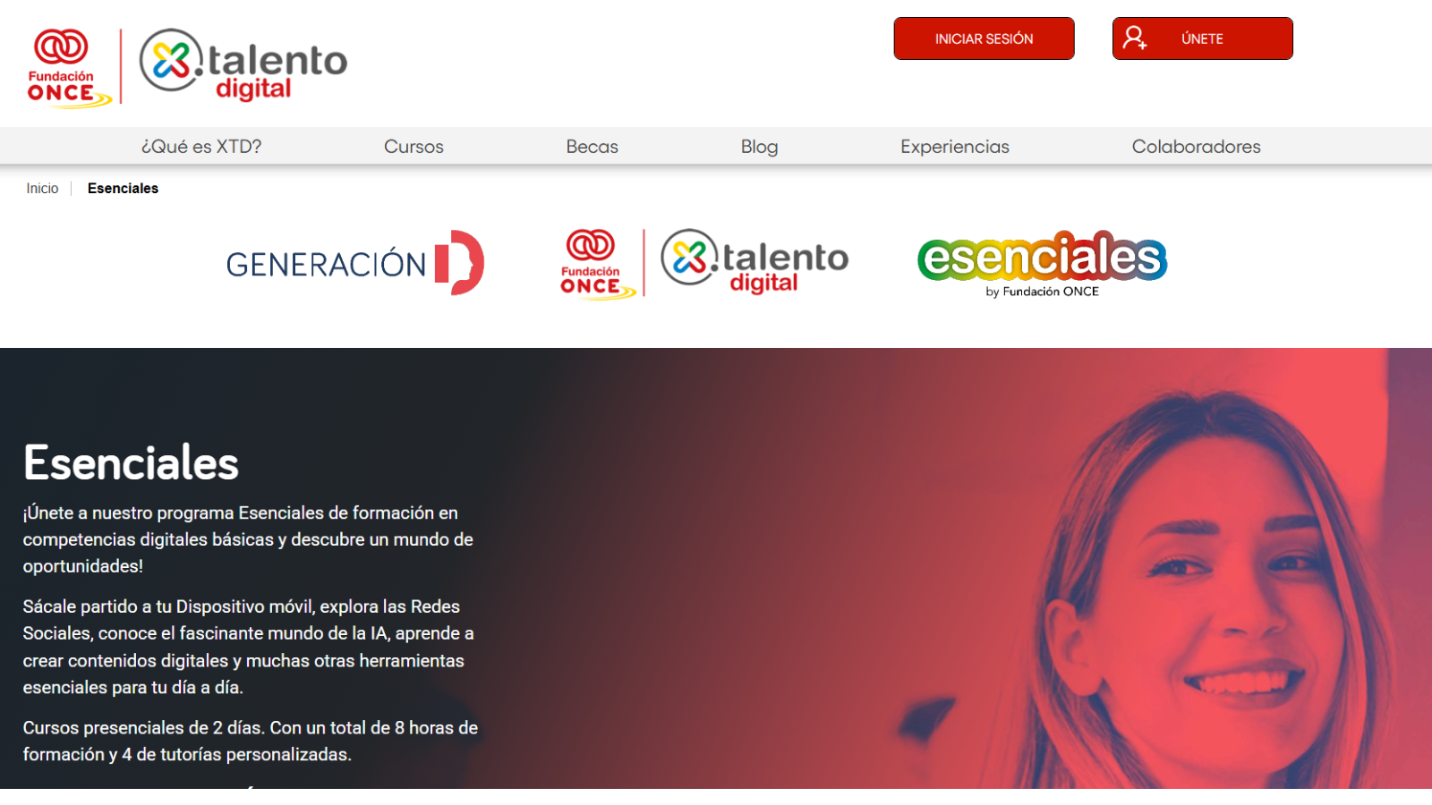 Pantalla de la web del programa