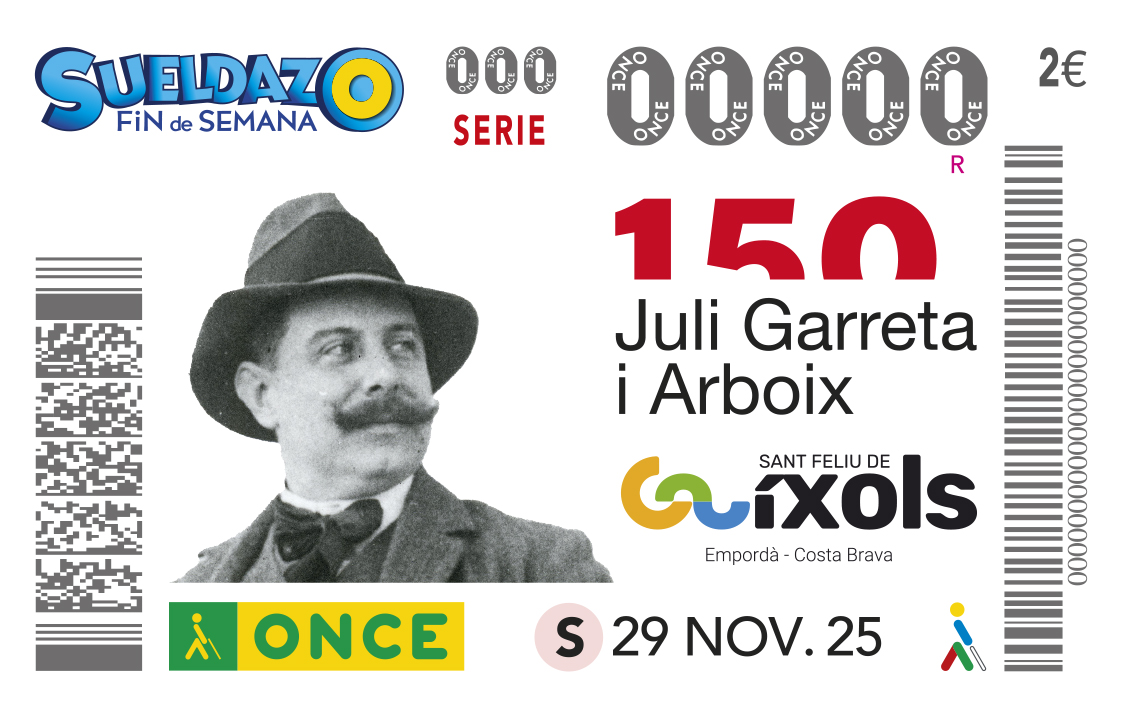  Enric Botí, delegat d’ONCE Catalunya, va lliurar a Carles Motas, alcalde de Sant Feliu de Guíxols, i a Alexis Cubó, regidor de Cultura, una imatge emmarcada d’aquest cupó.