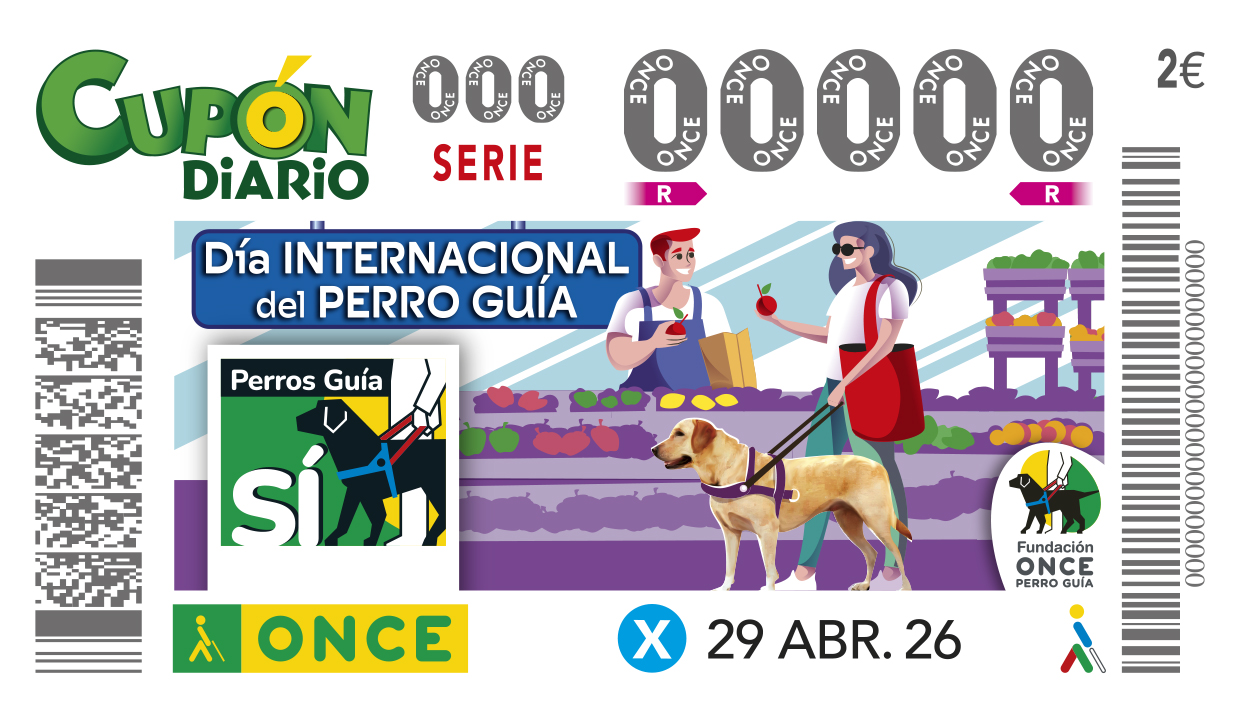 Cupó de l'ONCE dedicat al Dia Internacional del Gos Guia.